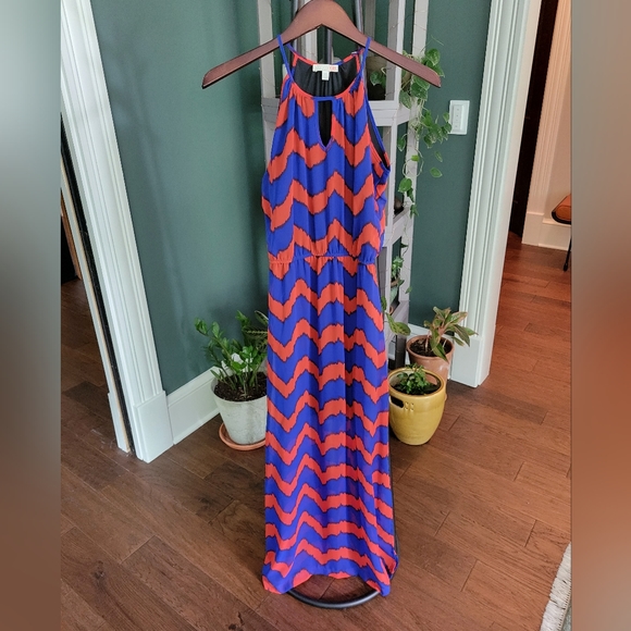GB Gianni Bini Orange and Blue Chevron Game Day Dress - Picture 2 of 8